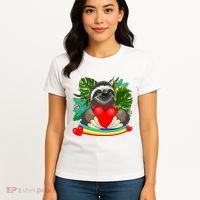 Happy Valentines Day Cute Sloth With Rainbow And Heart Women's T-Shirt thumb 4