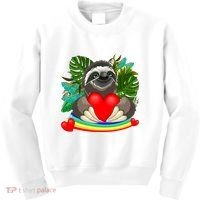 Happy Valentines Day Cute Sloth With Rainbow And Heart Kids Sweatshirt thumb 0