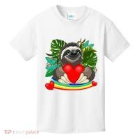 Happy Valentines Day Cute Sloth With Rainbow And Heart Kids T-Shirt thumb 0