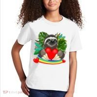 Happy Valentines Day Cute Sloth With Rainbow And Heart Kids T-Shirt thumb 2
