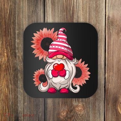 Happy Valentine's Day Gnome Sunflower Coaster