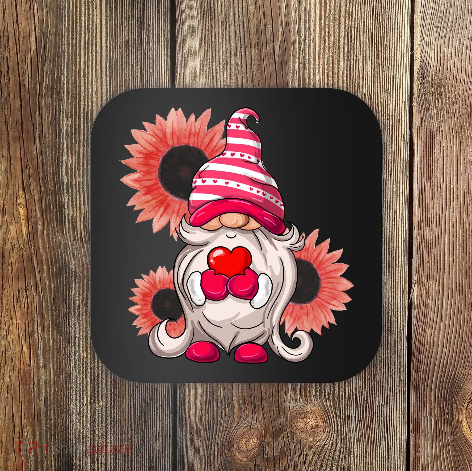 Happy Valentine's Day Gnome Sunflower Coaster