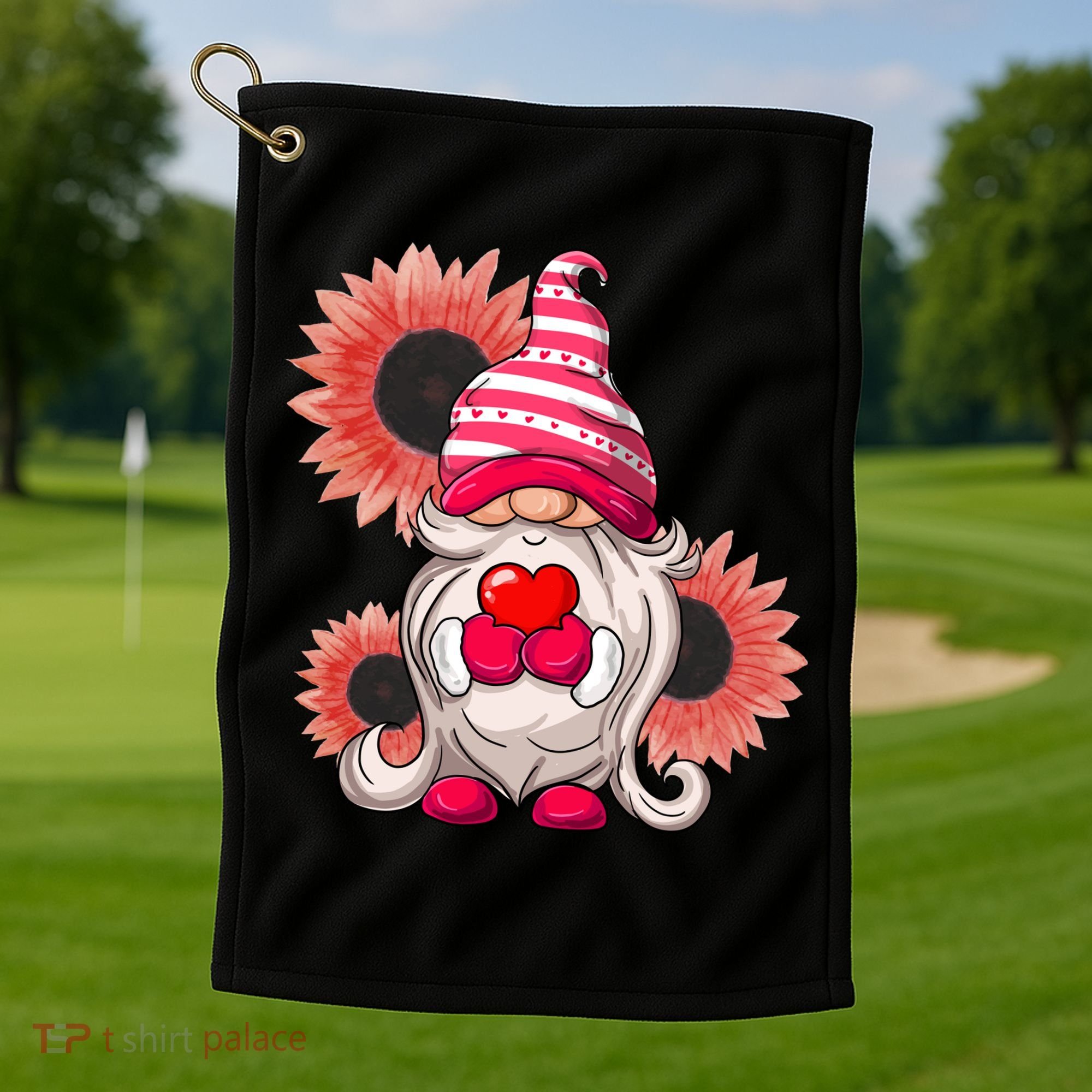 Happy Valentine's Day Gnome Sunflower Golf Towel
