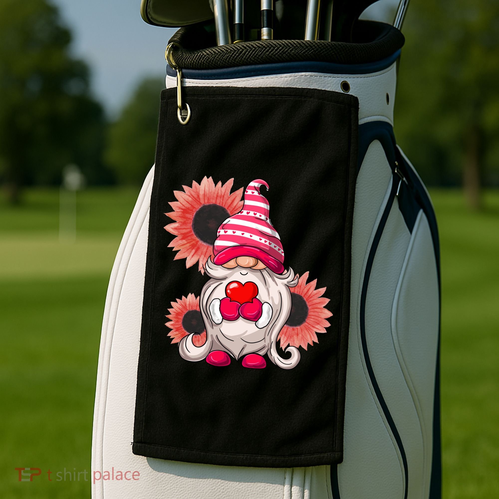 Happy Valentine's Day Gnome Sunflower Golf Towel