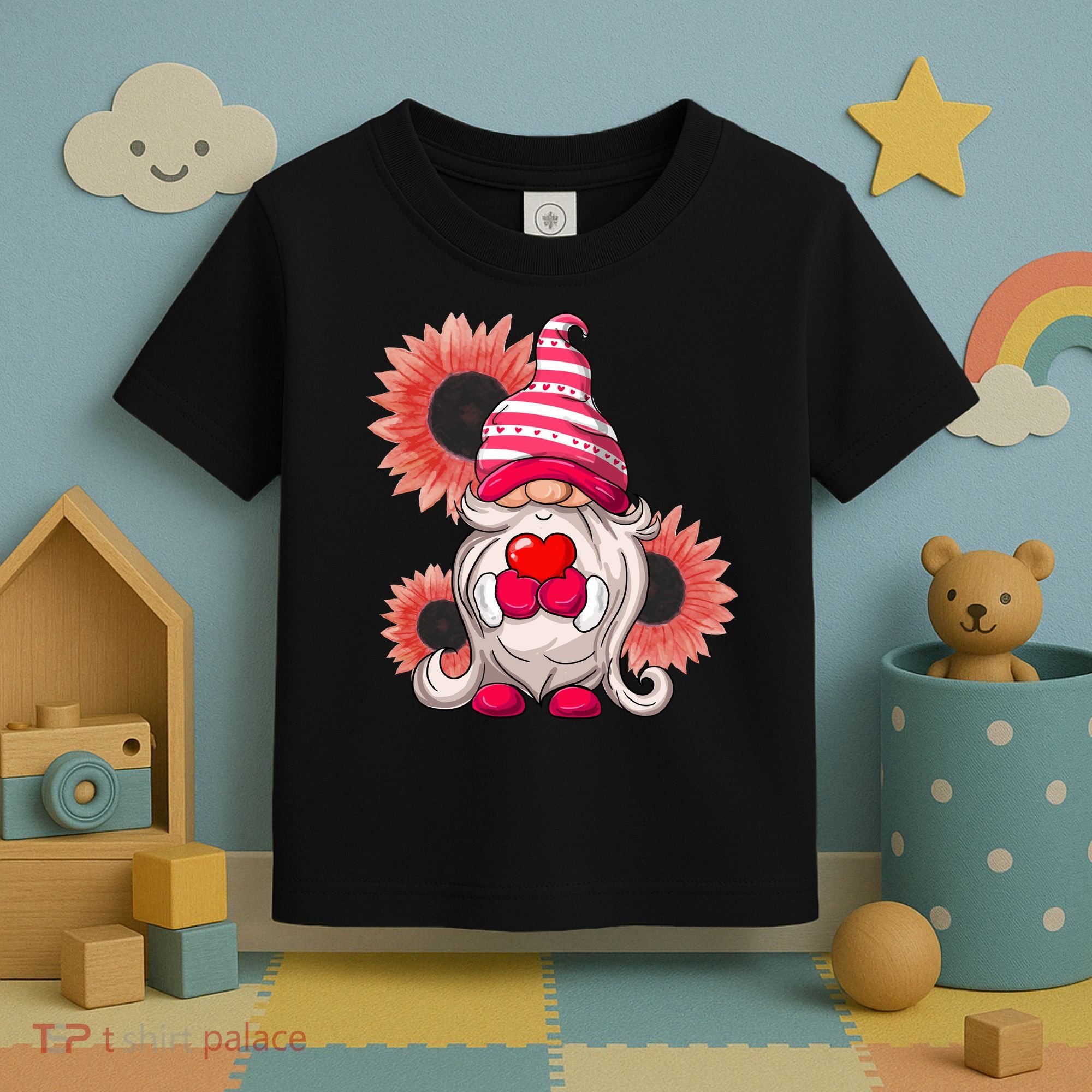 Happy Valentine's Day Gnome Sunflower Toddler T-Shirt