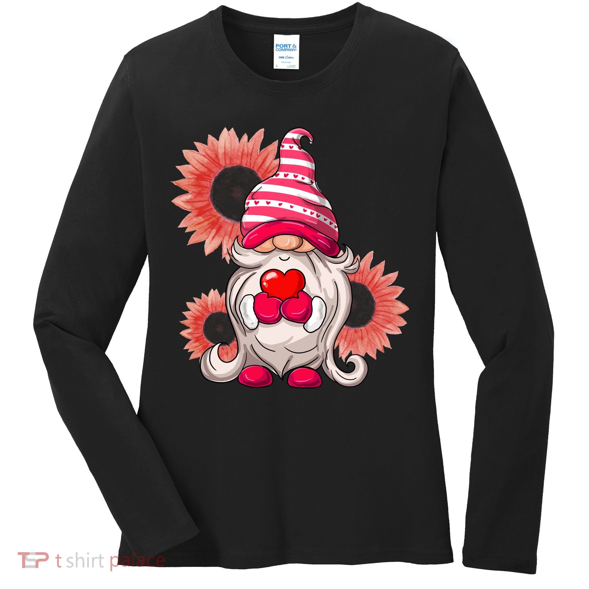 Happy Valentine's Day Gnome Sunflower Women's Long Sleeve Shirt