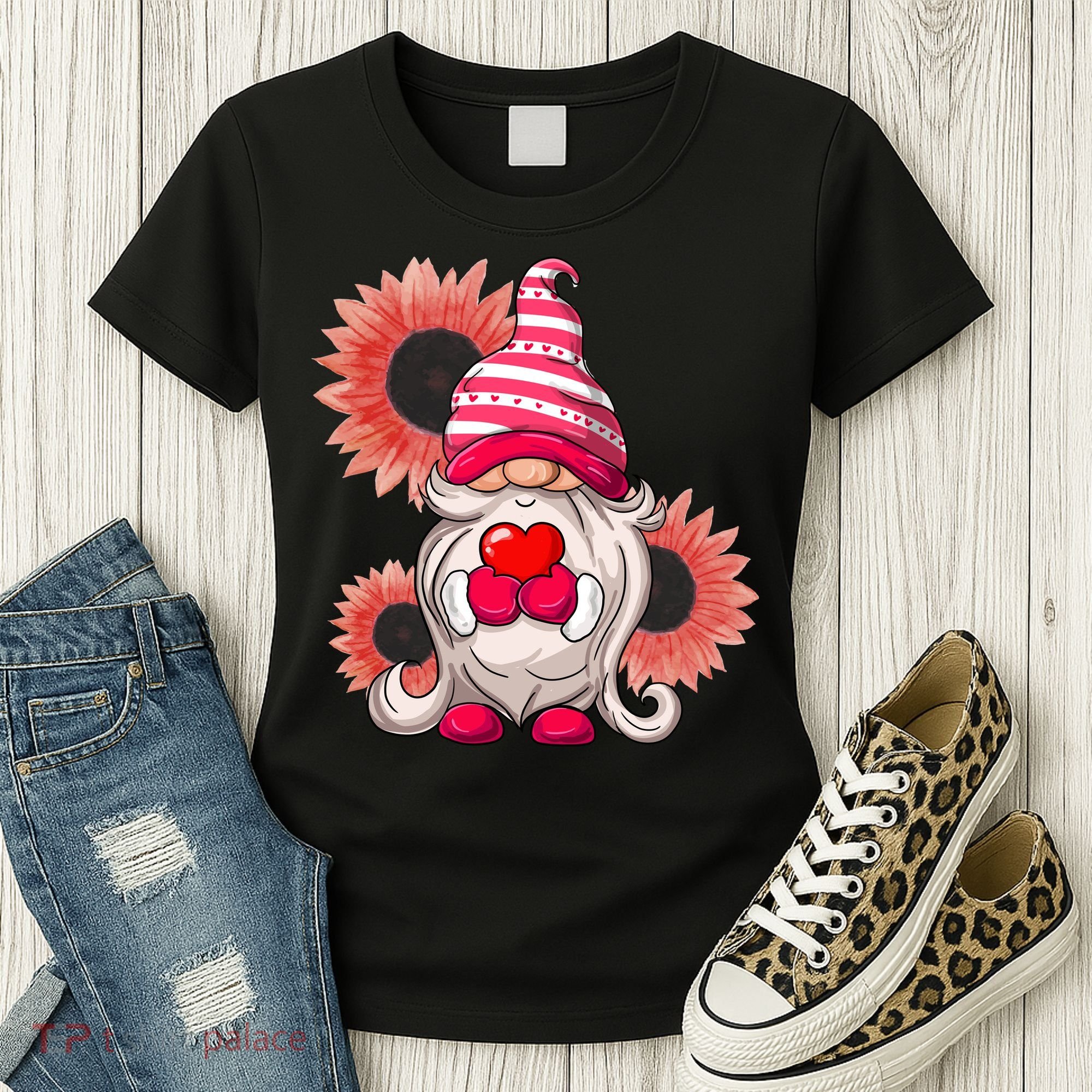 Happy Valentine's Day Gnome Sunflower Women's T-Shirt