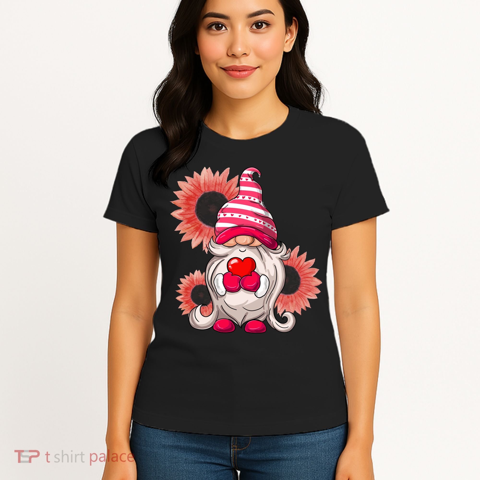 Happy Valentine's Day Gnome Sunflower Women's T-Shirt