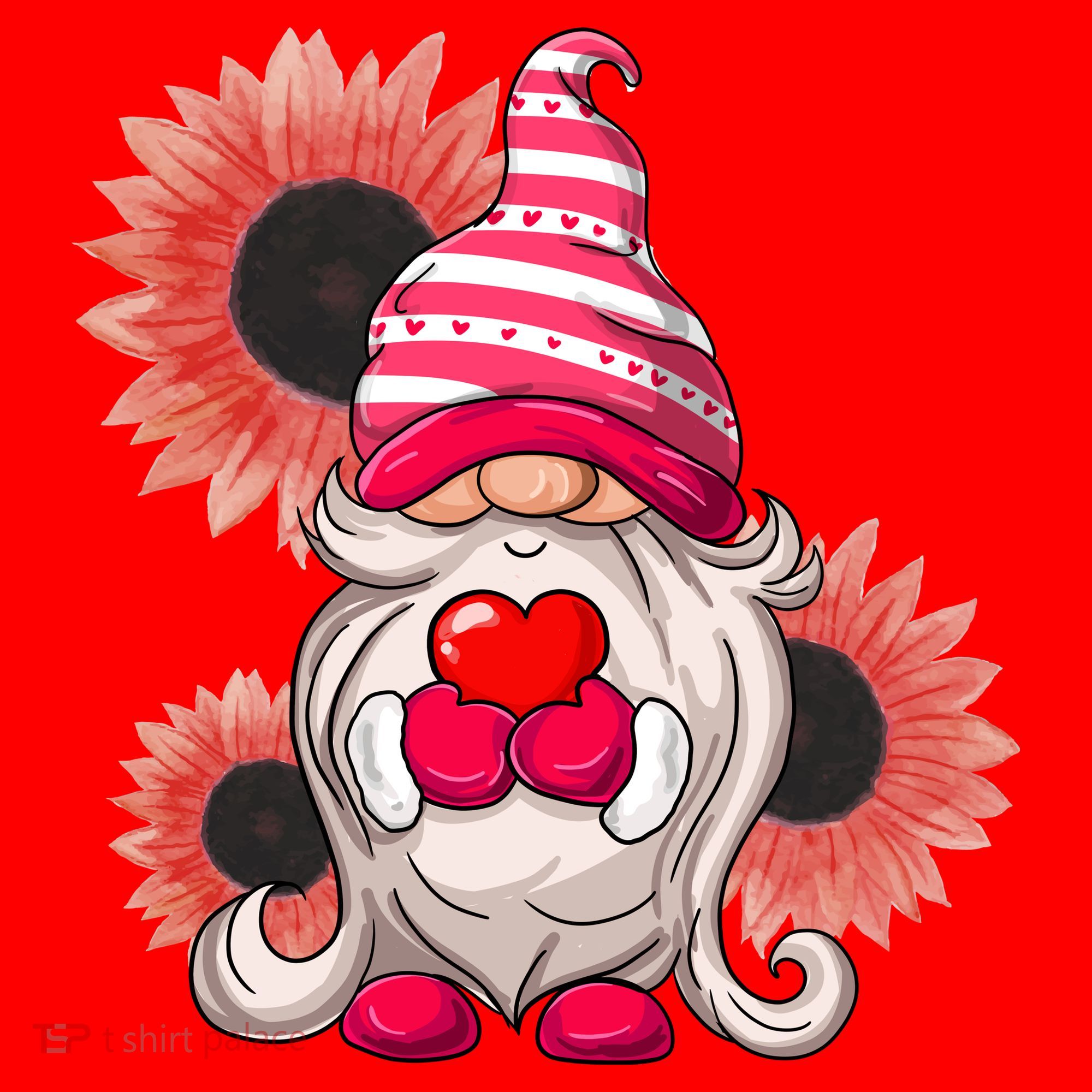 Happy Valentine's Day Gnome Sunflower Santa Hat