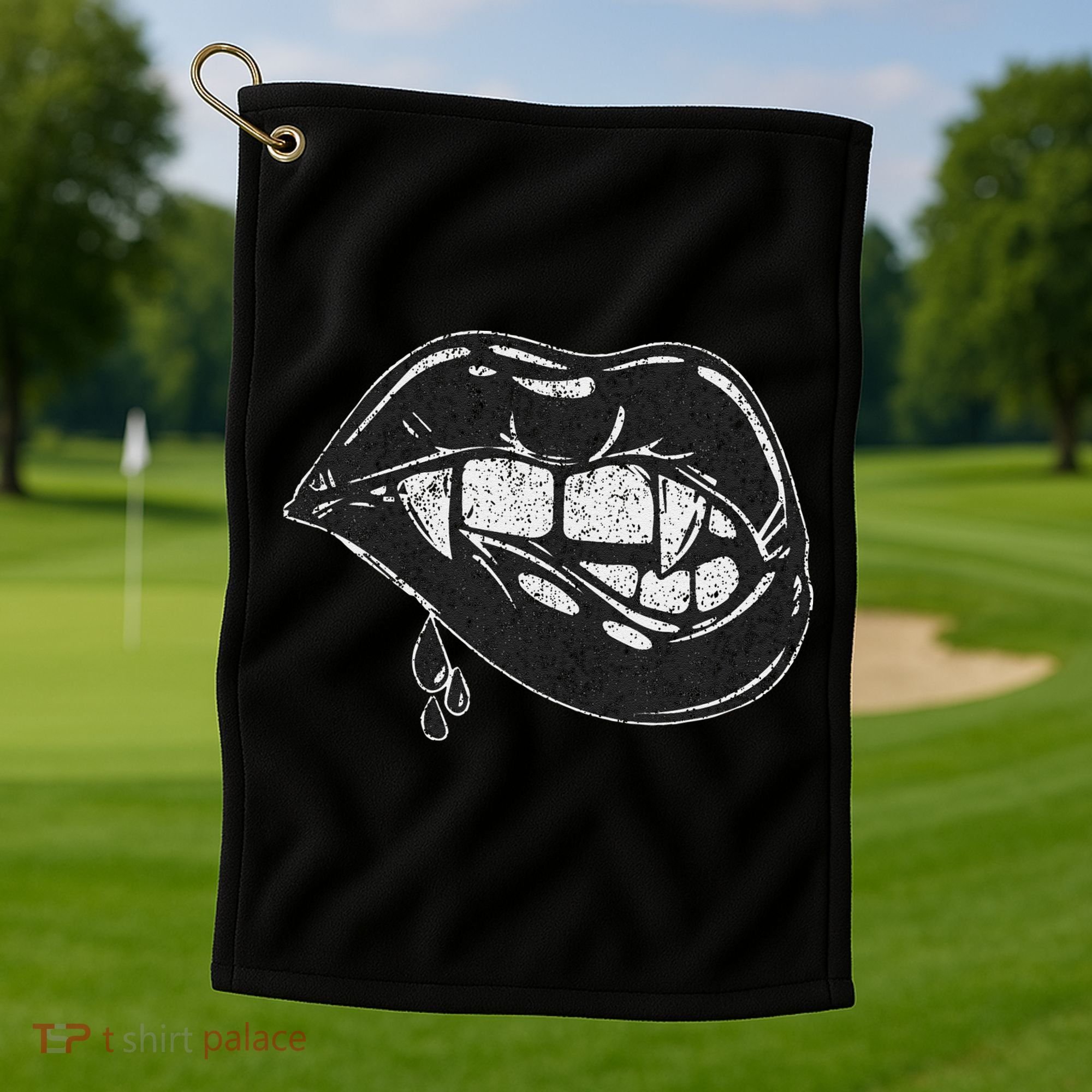 Halloween Vampire Fangs Female Lips Blood Golf Towel