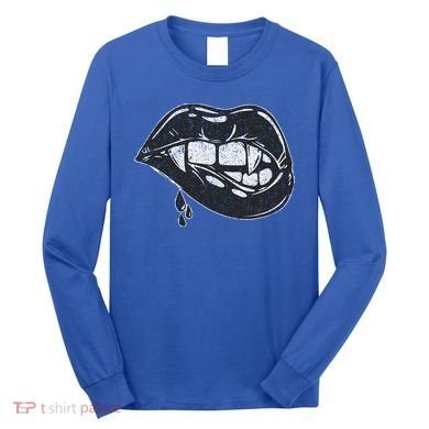 Halloween Vampire Fangs Female Lips Blood Long Sleeve Shirt