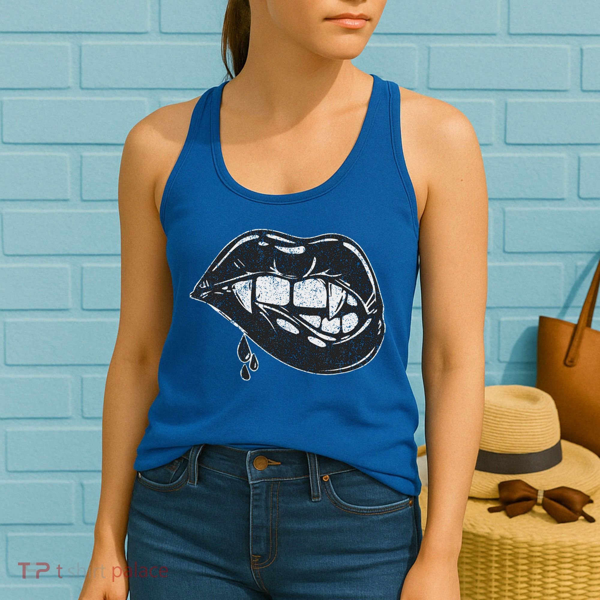 Halloween Vampire Fangs Female Lips Blood Women's Tank Top