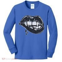 Halloween Vampire Fangs Female Lips Blood Kids Long Sleeve Shirt thumb 0