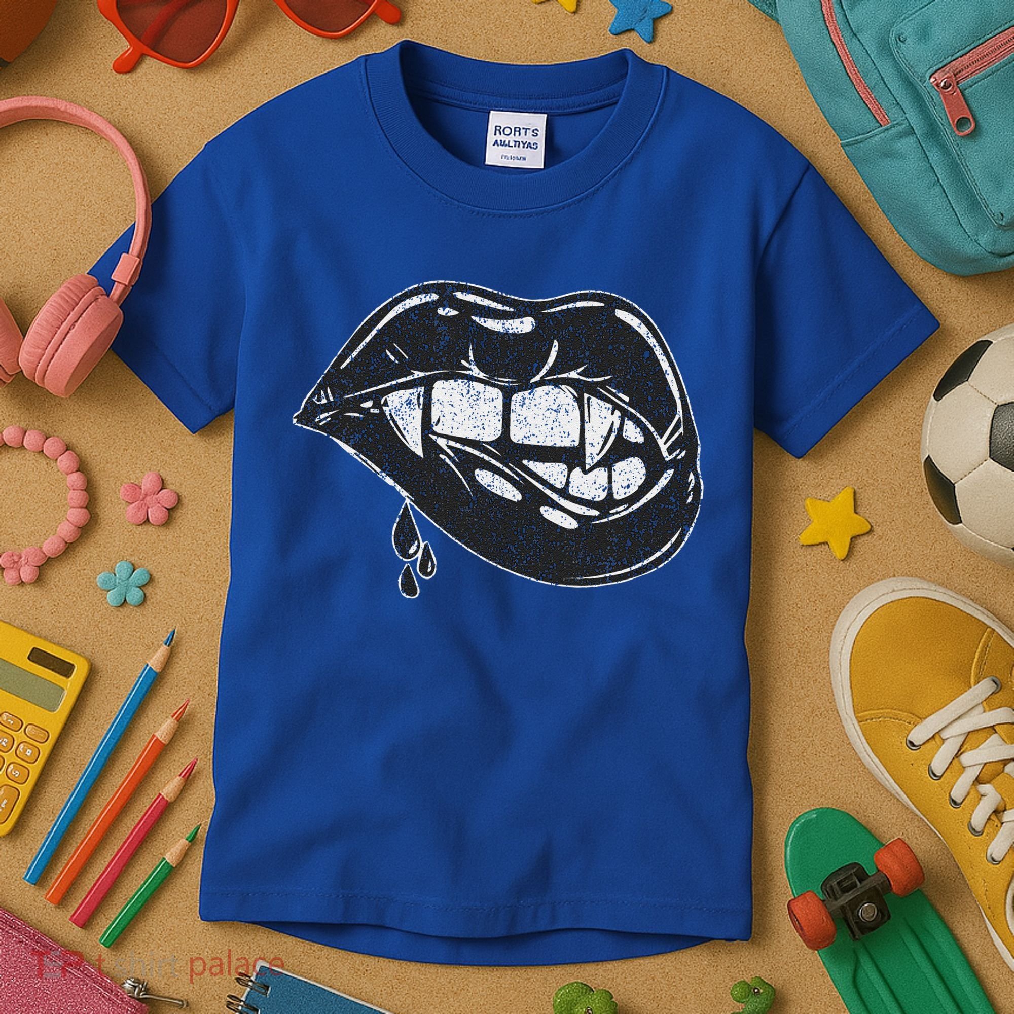 Halloween Vampire Fangs Female Lips Blood Kids T-Shirt