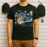 Hamster Van Gogh Style Starry Night T-Shirt thumb 6