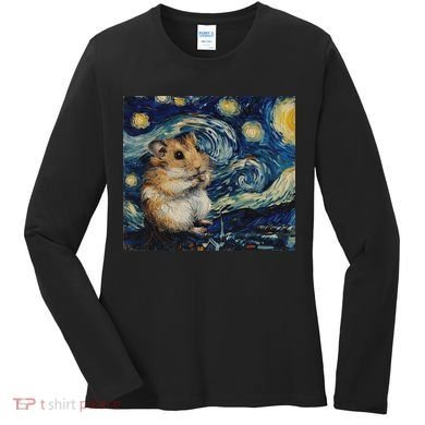 Hamster Van Gogh Style Starry Night Women's Long Sleeve Shirt