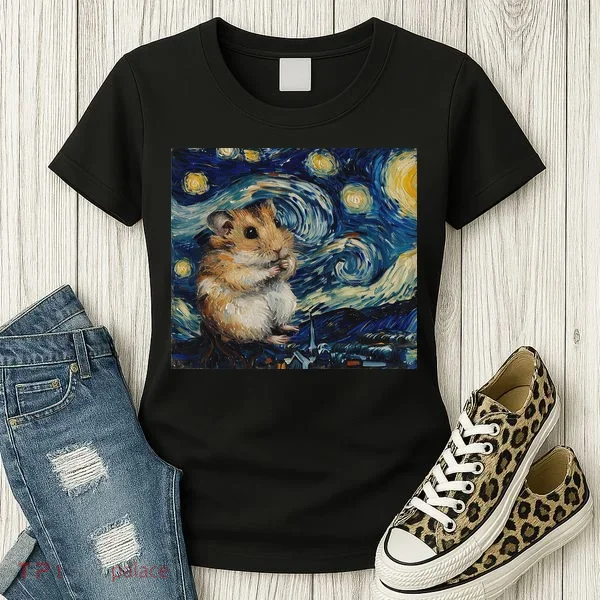Hamster Van Gogh Style Starry Night Women's T-Shirt