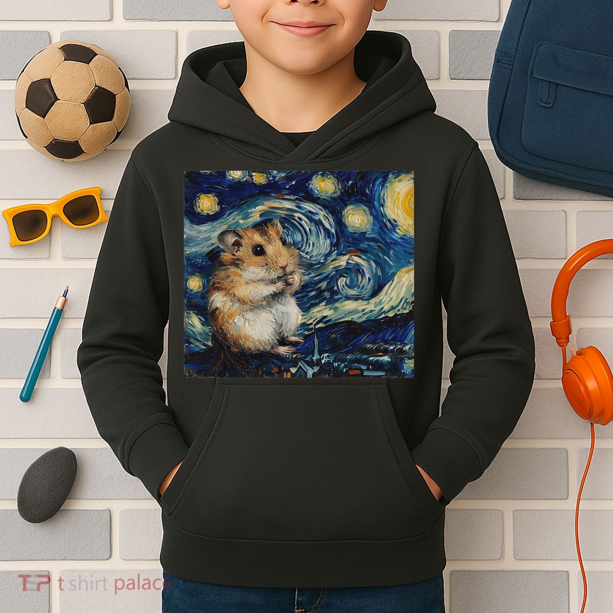 Hamster Van Gogh Style Starry Night Kids Hoodie