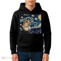 Hamster Van Gogh Style Starry Night Kids Hoodie thumb 4
