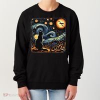 Halloween Van Gogh Starry Night Black Cat Pumpkins Bats Women's Sweatshirt thumb 0
