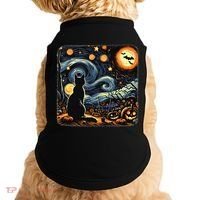 Halloween Van Gogh Starry Night Black Cat Pumpkins Bats Doggie Tank thumb 0