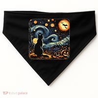 Halloween Van Gogh Starry Night Black Cat Pumpkins Bats USA-Made Doggie Bandana thumb 0