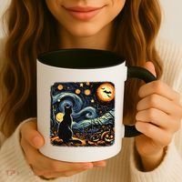Halloween Van Gogh Starry Night Black Cat Pumpkins Bats Coffee Mug thumb 3