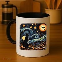 Halloween Van Gogh Starry Night Black Cat Pumpkins Bats Coffee Mug thumb 4