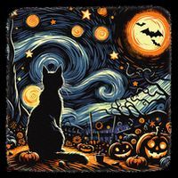 Halloween Van Gogh Starry Night Black Cat Pumpkins Bats Coffee Mug thumb 5
