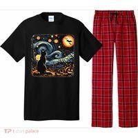Halloween Van Gogh Starry Night Black Cat Pumpkins Bats Pajama Set thumb 0