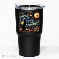 Halloween Van Gogh Starry Night Black Cat Pumpkins Bats Tumbler thumb 0