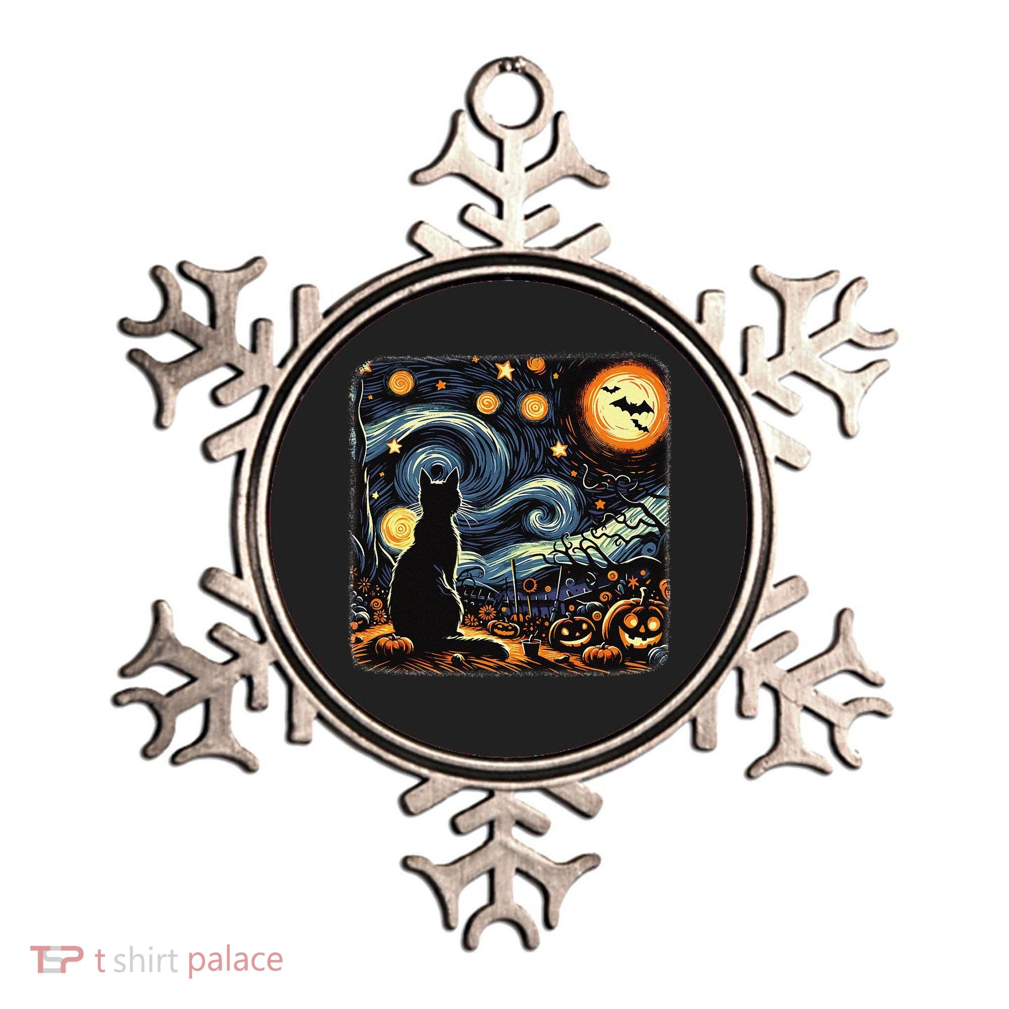Halloween Van Gogh Starry Night Black Cat Pumpkins Bats Ornament