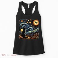 Halloween Van Gogh Starry Night Black Cat Pumpkins Bats Women's Tank Top thumb 0