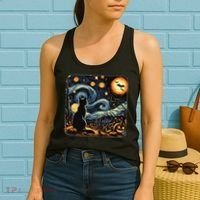 Halloween Van Gogh Starry Night Black Cat Pumpkins Bats Women's Tank Top thumb 2