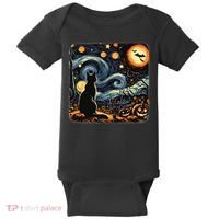 Halloween Van Gogh Starry Night Black Cat Pumpkins Bats Baby Bodysuit thumb 0