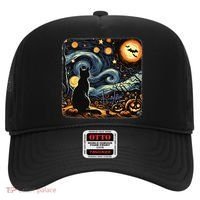 Halloween Van Gogh Starry Night Black Cat Pumpkins Bats Hat thumb 0