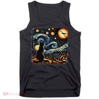 Halloween Van Gogh Starry Night Black Cat Pumpkins Bats Tank Top thumb 0