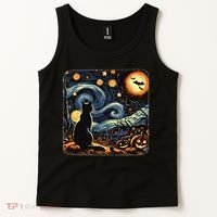 Halloween Van Gogh Starry Night Black Cat Pumpkins Bats Tank Top thumb 2
