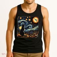 Halloween Van Gogh Starry Night Black Cat Pumpkins Bats Tank Top thumb 3
