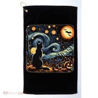 Halloween Van Gogh Starry Night Black Cat Pumpkins Bats Golf Towel thumb 0