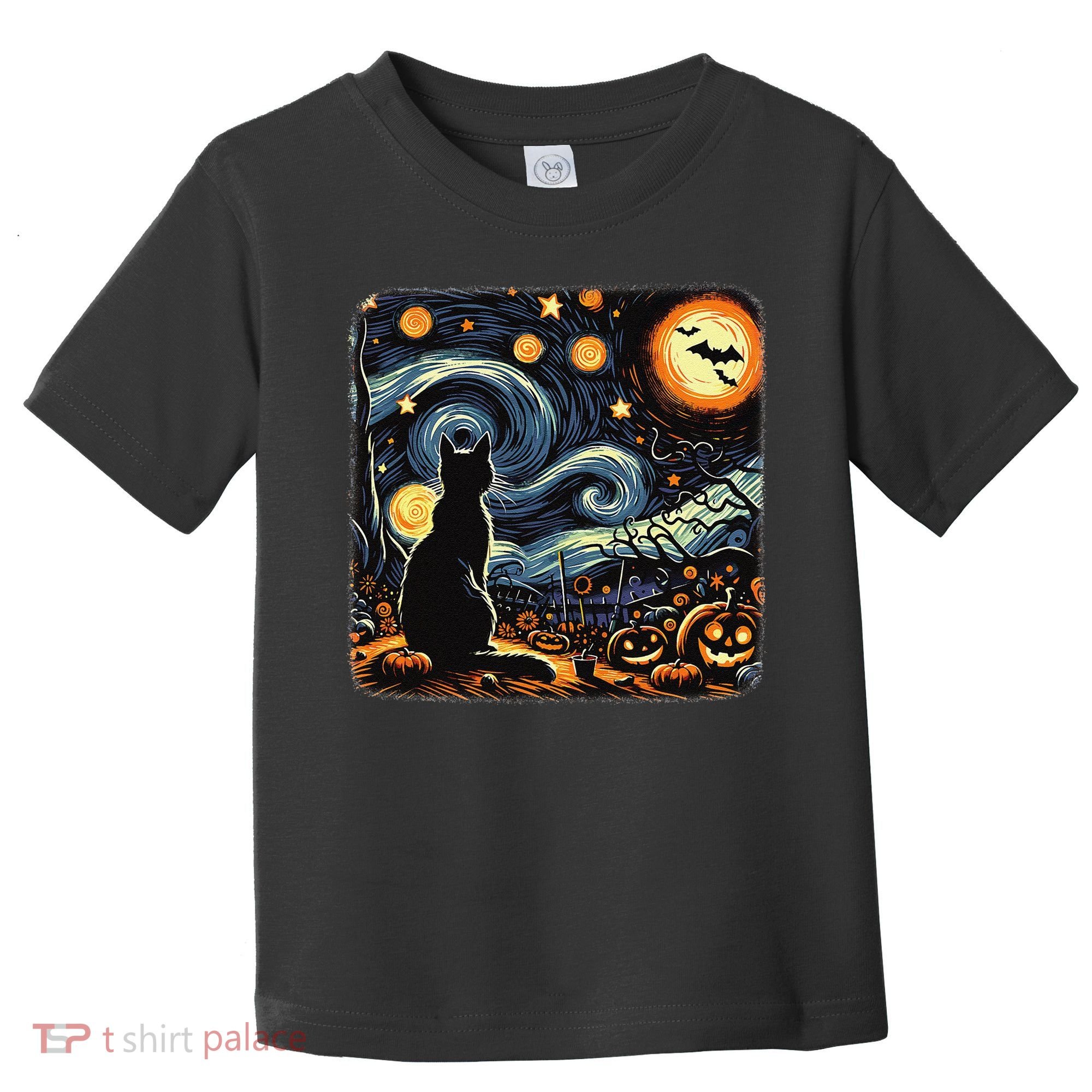 Halloween Van Gogh Starry Night Black Cat Pumpkins Bats Toddler T-Shirt