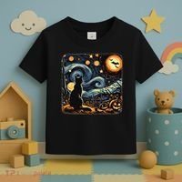 Halloween Van Gogh Starry Night Black Cat Pumpkins Bats Toddler T-Shirt thumb 3