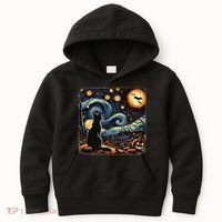 Halloween Van Gogh Starry Night Black Cat Pumpkins Bats Kids Hoodie thumb 0