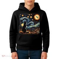 Halloween Van Gogh Starry Night Black Cat Pumpkins Bats Kids Hoodie thumb 4