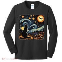 Halloween Van Gogh Starry Night Black Cat Pumpkins Bats Kids Long Sleeve Shirt thumb 0
