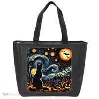Halloween Van Gogh Starry Night Black Cat Pumpkins Bats Tote Bag thumb 0