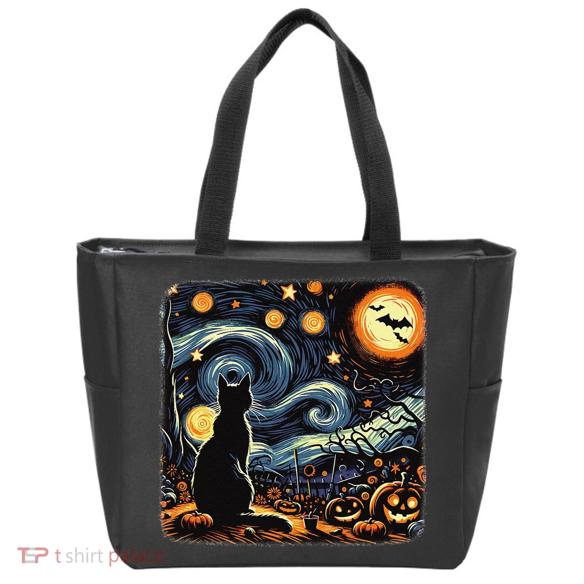 Halloween Van Gogh Starry Night Black Cat Pumpkins Bats Tote Bag