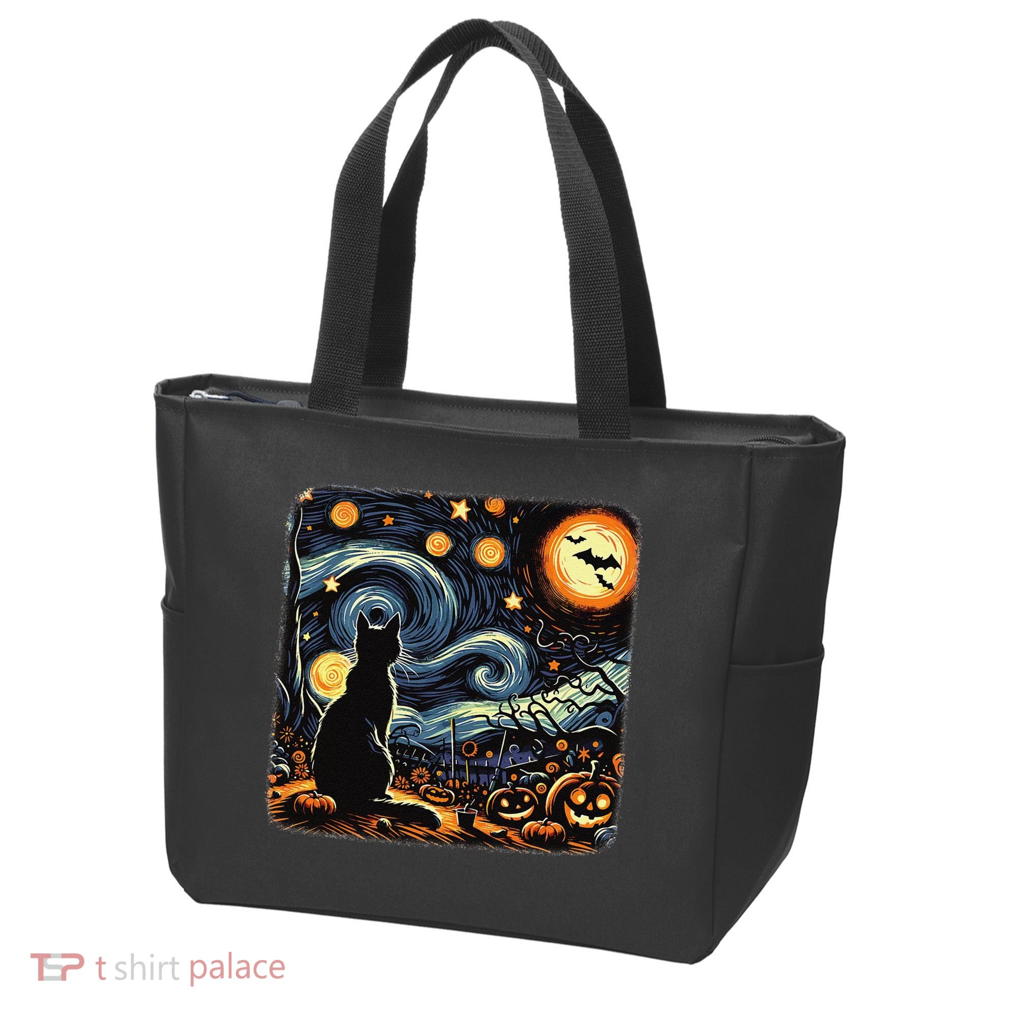 Halloween Van Gogh Starry Night Black Cat Pumpkins Bats Tote Bag