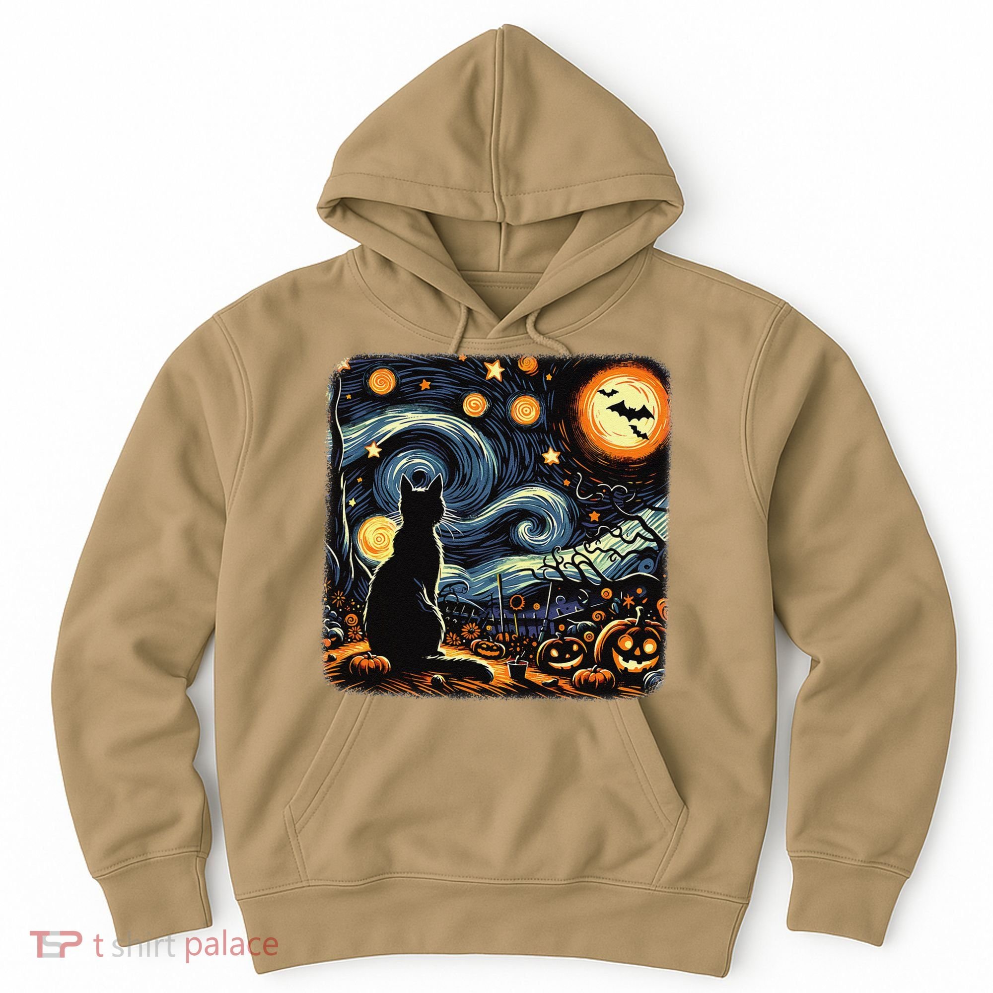 Halloween Van Gogh Starry Night Black Cat Pumpkins Bats Hoodie
