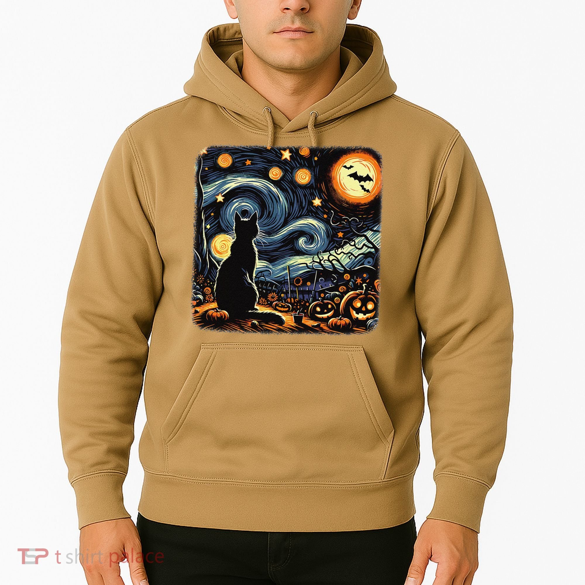 Halloween Van Gogh Starry Night Black Cat Pumpkins Bats Hoodie